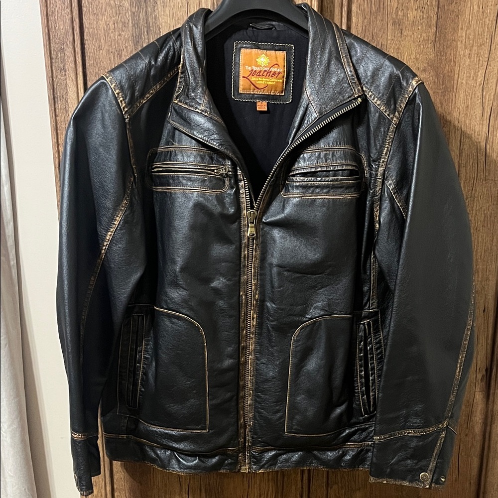 The Territory Ahead Black Leather Jacket with Tan Stitching